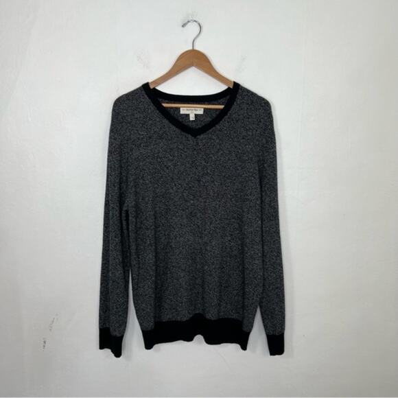 Hawker Rye V Neck Black White Cotton Cashmere Sweater Size Large - Picture 1 of 11